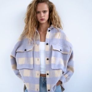 Zara purple and cream plaid over shirt/jacket